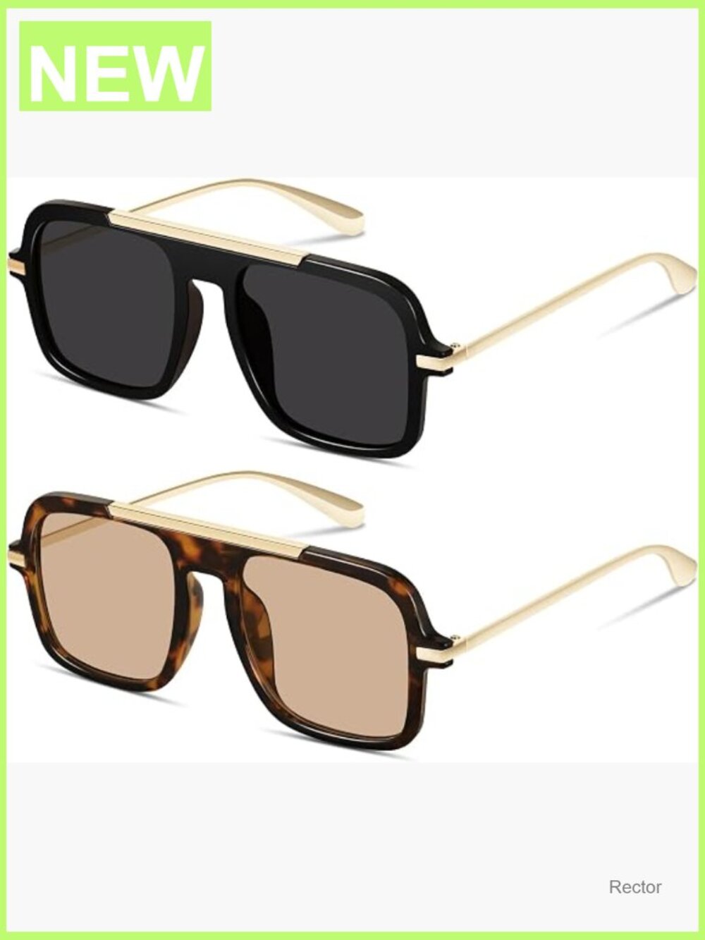 Retro Square Aviator Sunglasses with UV400 Protection Lightweight Metal Frame